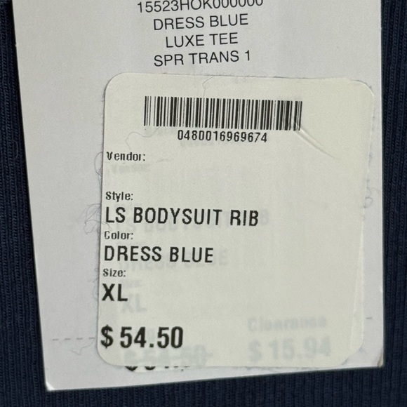 Biltmore Blue Long Sleeve Ribbed Bodysuit XL - Picture 8 of 9